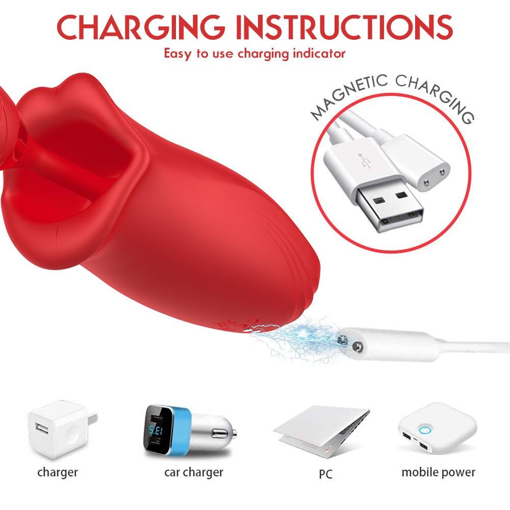 Vibrador de nova estrutura com estimulador em formato de boca,com 10 modos de vai e vem na frente,na parte de boca com sucção e 10 modos de estimulação - OLENA