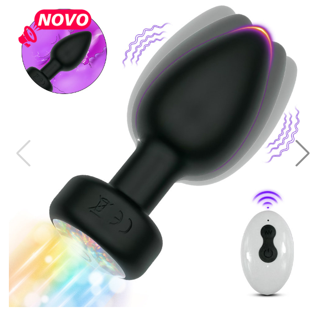 Plug Anal em Silicone com 10 Modos de Vibração,Luz de Led e Controle Remoto sem Fio ou Cotrole de toque