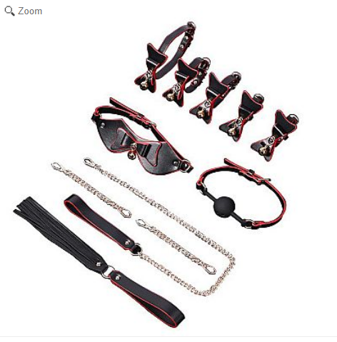  Kit Bondage Algema para Pulso e Pescoço com mordaça de Bola - Luxo - SI